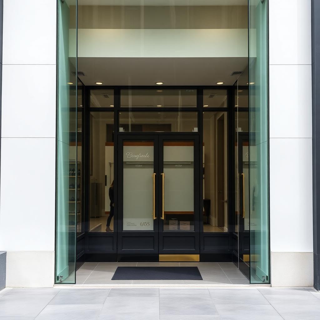Frameless toughened glass shopfront entrance